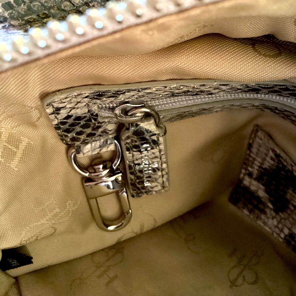 COLE HAAN Genuine Leather Snake Print Embossed Beige/Brown Satchel Shoulderbag - Picture 11 of 17